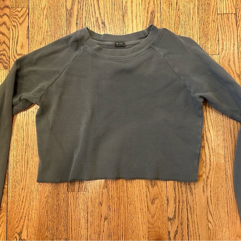 John Galt army green cropped waffle shirt